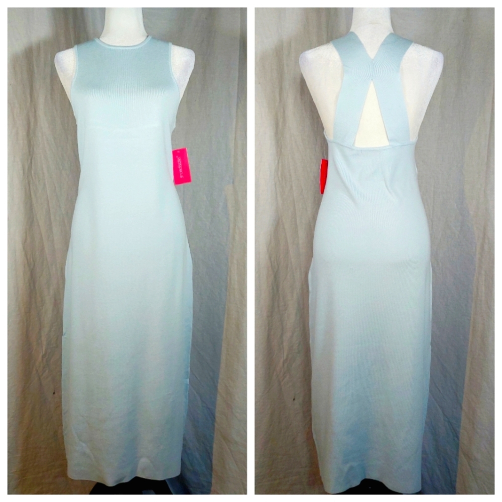 Shoedazzle pale blue sweater knit halter midi dress, XXL, NWT